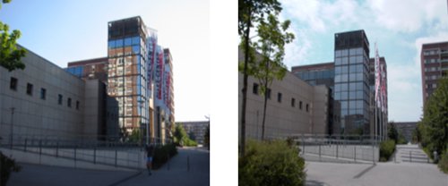 Leipzig-Grünau, Allee-Centre in 2002 and in 2003 after demolition of neighbouring high-rises
