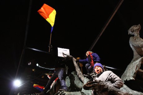 During the 2012 protests in Bucharest. Demotix/Reporter#8077. All rights reserved.
