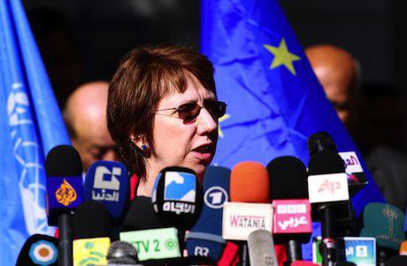 EU Foreign Policy Chief Catherine Ashton at UNRWA HQ in Gaza. Demotix/Sameh Rahmi. All rights reserved.