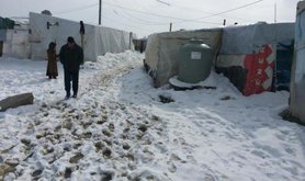 Al-Marj refugee camp, Beqaa, Lebanon 9/1/2015. At least 3 refugees have been killed by the storm so far. Photo by Syrian Eyes.