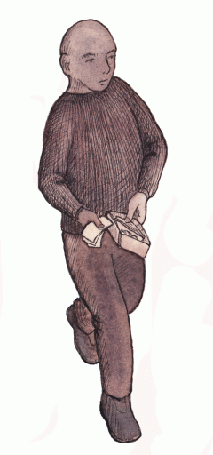 Illustration of a man holding a wallet with notes.