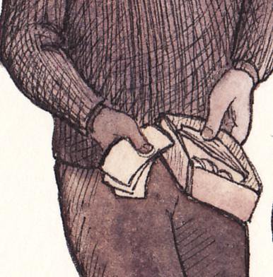 Illustration of a person holding open a wallet with notes. 