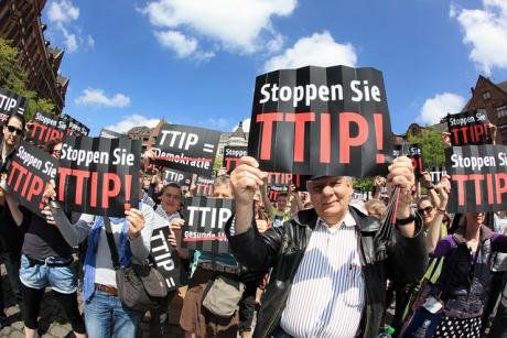 Protestors at an anti-TTIP demonstration in Hamburg, May 2014.