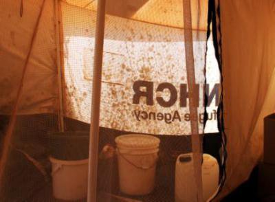 View from the inside of a tent at Choucha.