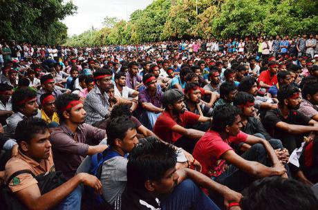 University students at protest in Sri Lanka, 2014.