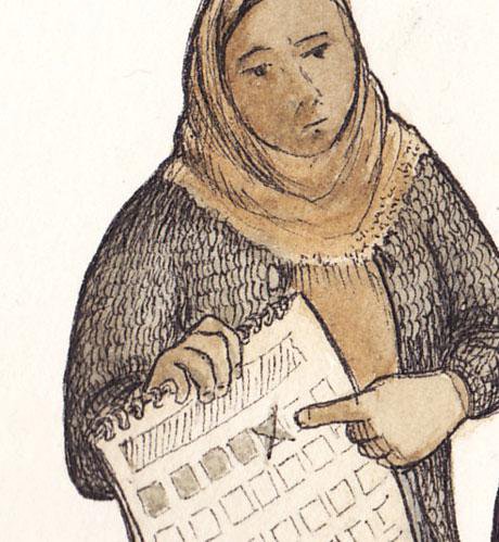 Illustration of a woman holding a calendar and pointing at a date. 