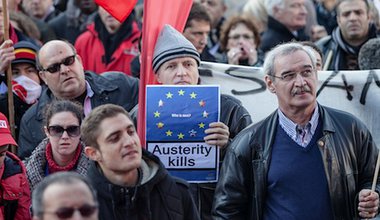 During an anti-austerity demonstration in Brussels on 14 November. Demotix/Olivier Vin. All rights reserved.