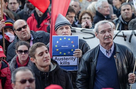 During an anti-austerity demonstration in Brussels on 14 November. Demotix/Olivier Vin. All rights reserved.