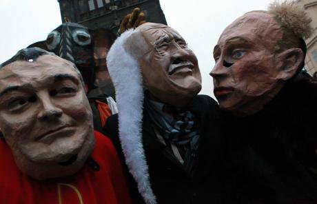 Praguers celebrate 23rd anniversary of Velvet Revolution satirical parade.