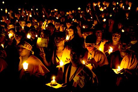 Tibetans in exile in Kathmandu pray for free Tibet. Demotix/Matthieu Alexandre. All rights reserved.