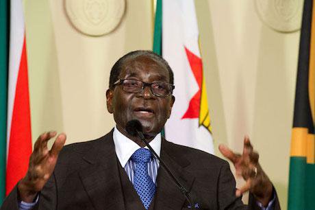 Robert Mugabe addresses members of the media
