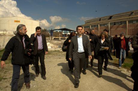 Tsipras in solidarity visit to Vio.Me, 2013.