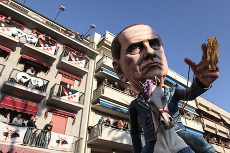 A float representing Silvio Berlusconi during the 5th parade of the Viareggio Carnival in Tuscany. Demotix/Federico Scoppa. All rights reserved.