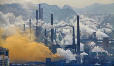 Smoke stacks from a steel plant in Benxi, China