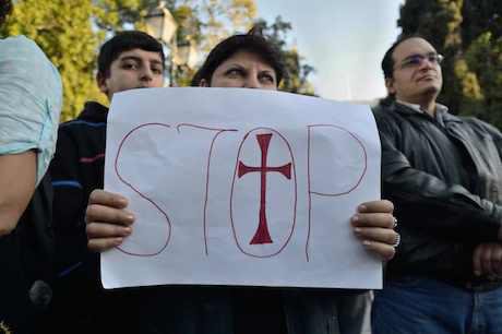 Coptic Christian immigrants from Egypt demonstrate in Athens. Giorgos Panagakis/Demotix. All rights reserved.