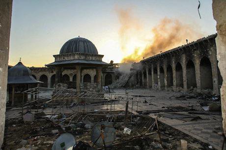 Historic minaret of the Great Umayyad Mosque destroyed in Aleppo. Demotix/Halabi Lens. All rights reserved.