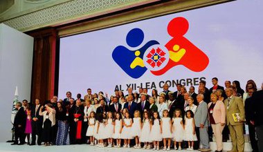 Moldovan President Igor Dodon, surrounded by speakers and dignitaries at this year's World Congress of Families. 