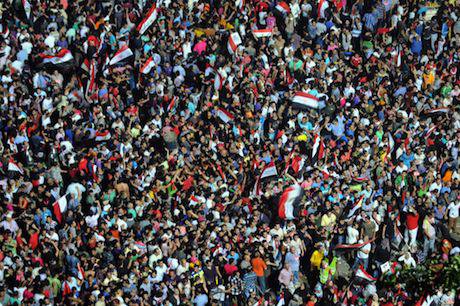 Egyptians celebrating the announcement of Morsi's ouster