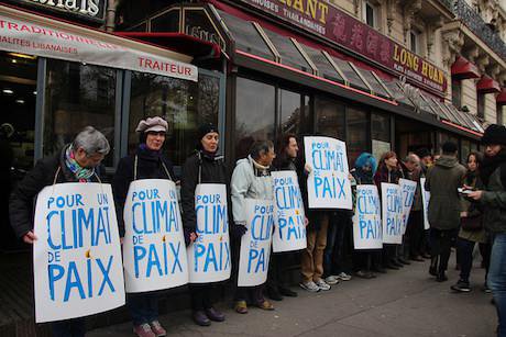 A section of the human chain in Paris demanding action on climate change, 29 November 2015.