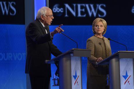 ABC coverage of Bernie Sanders and Hillary Clinton at the Democratic Presidential debate, December 2015. Ida Mae Astute/ABC/Flic