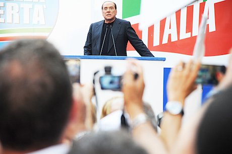 Berlusconi addresses his supporters in August. Demotix/Marco Zeppetella. All rights reserved.