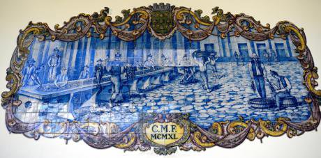 Mercado dos Lavradores blue tile board, 1940, in Funchal, Portugal.