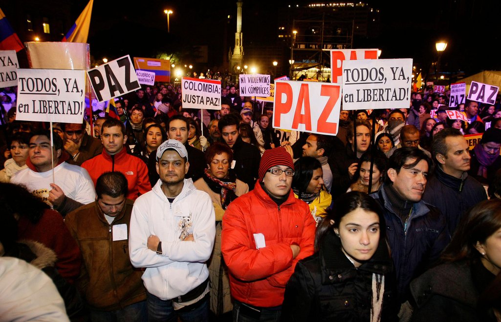 Manifestación pidiendo paz en Colombia.