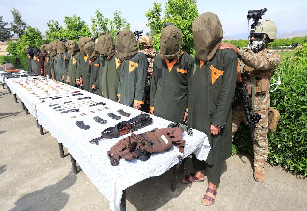 Arrested Taliban militants presented to the media in Jalalabad, Afghanistan March 14, 2021.