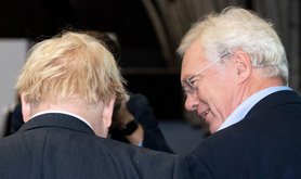 Boris Johnson and David Davis seen doing a walk around of conference at the Conservative party Conference, Manchester, UK. 5th Oct, 2021