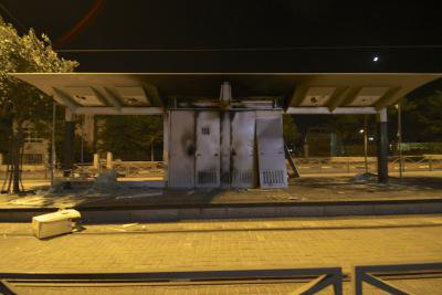 As-Sahel light rail station shelter, southern entrance to Shuafat, burned during clashes, 2/7/14. Photo courtesy of the author.