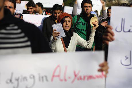 Palestinian protest in solidarity with Yarmouk refugee camp. Demotix/Mahmoud Essa. All rights reserved.