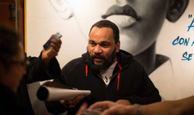 French comedian, Dieudonne with fans, 2014.