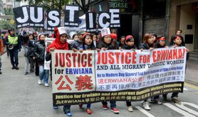 A rally in Hong Kong demanding justice for migrant workers.