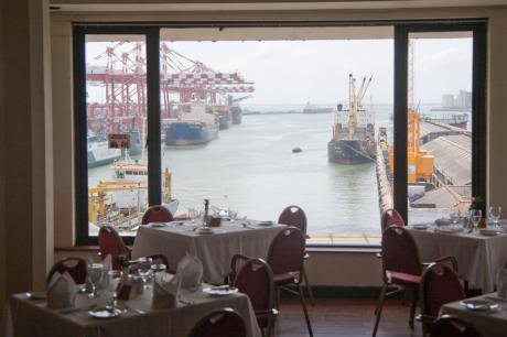The exclusive view from the Harbour Room Restaurant in Colombo, Sri Lanka