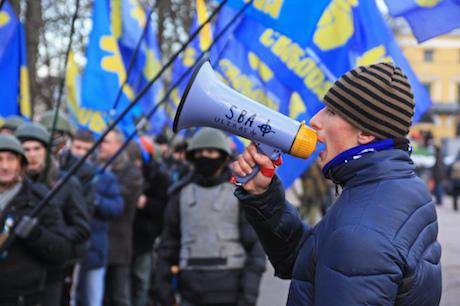Members of the far right Svoboda party in Kyiv. Demotix/Jan-Henrik Wiebe. All rights reserved.