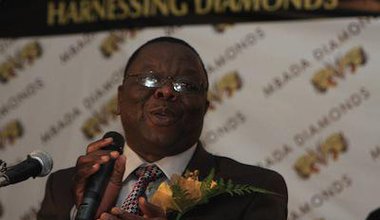 Zimbabwe Prime Minister Morgan Tsvangirai speaks at the launch of diamond sales from the disputed Marange diamond fields