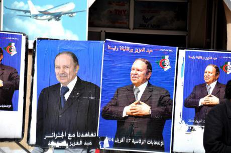 Algerian president Abdelaziz Bouteflika in election posters, April 2014