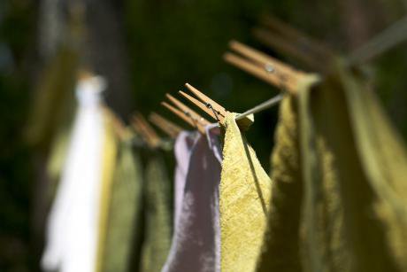 Clothes drying on a line.