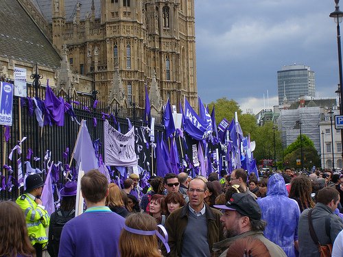 Parliament turned purple.