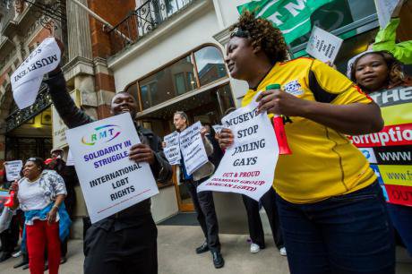 Protests against President of Uganda in London