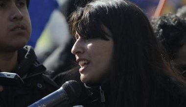 Melissa Sepulveda calling for a free and quality education system in Chile, June 2014. 