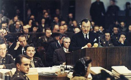 Chief US prosecutor Robert H. Jackson addresses the Nuremberg court.1945.