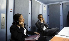 President Barack Obama and National Security Advisor Susan E. Rice on phone with Homeland Security Advisor Lisa Monaco 