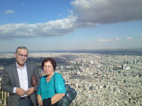 Fadwa Mahmoud and Abdulaziz Al Khayer looking over Damascus. Photo courtesy of Fadwa Mahmoud. All rights reserved.