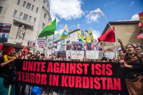 Protest against Islamic State massacres of Kurds and Yazidis in London. 