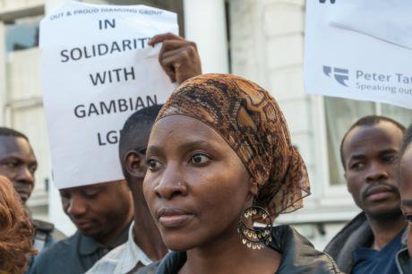 LGBT protesters at the Gambian embassy in London,