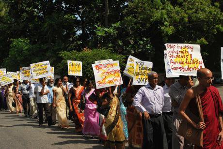Academics at a protest in Sri Lanka, 2011.