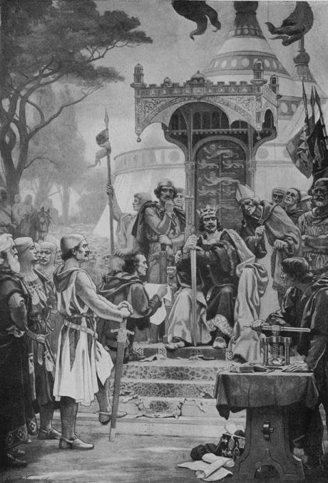 King John Granting Magna Carta from the fresco in the Royal Exchange (1900).