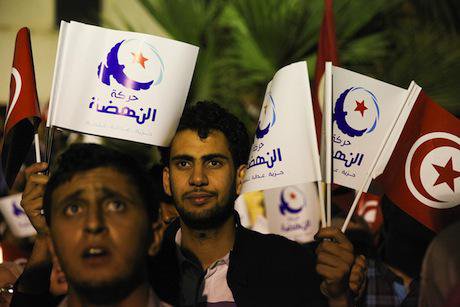 Ennahda leader concedes defeat in front of supporters in Tunisia. Demotix/Chedly Ben Ibrahim. All rights reserved.