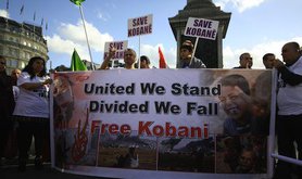 Thousands rally in London in solidarity with Kobane. Demotix/Gemma Short. All rights reserved.
